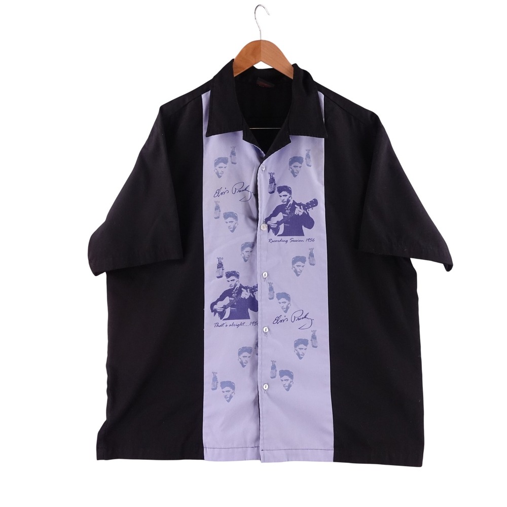 Elvis Presley by Steady Mens 3X Bowling Shirt Black Blue Rockabilly EP34556 USA